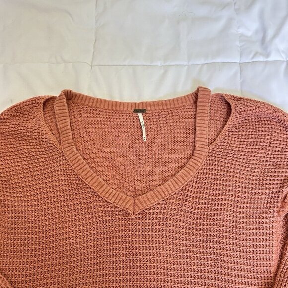 Free People Womens Medium M Designer Shoulder Peek-A-Boo Strappy Knit Sweater - Picture 4 of 7